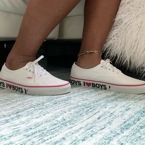 Vans White Sneakers with I Love Boys Print
